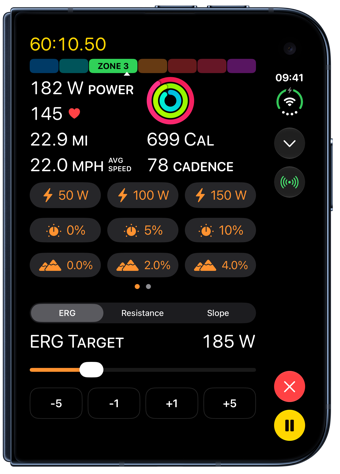 A live ride with ERG controls on a closed iPhone Duo