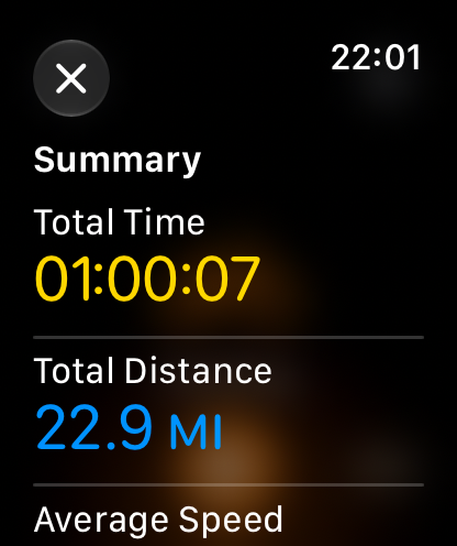 Virtual Cycling Trainer Apple Watch ride summary