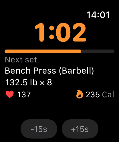 Klemy Apple Watch rest timer with the next set queued