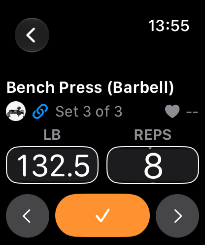 Klemy Apple Watch set entry for weight and reps