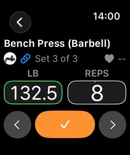 Klemy Apple Watch set entry for weight and reps
