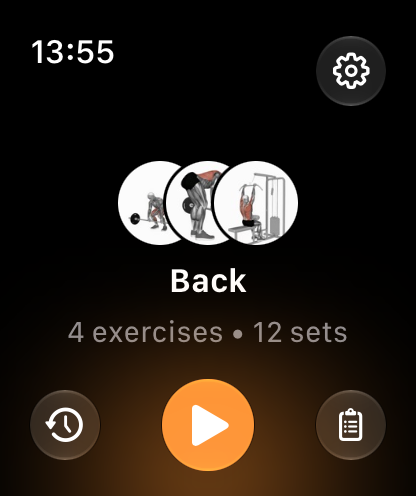 Klemy Apple Watch routine start screen
