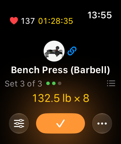 Klemy Apple Watch current exercise with set progress