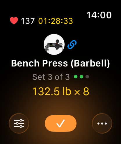 Klemy Apple Watch current exercise with set progress