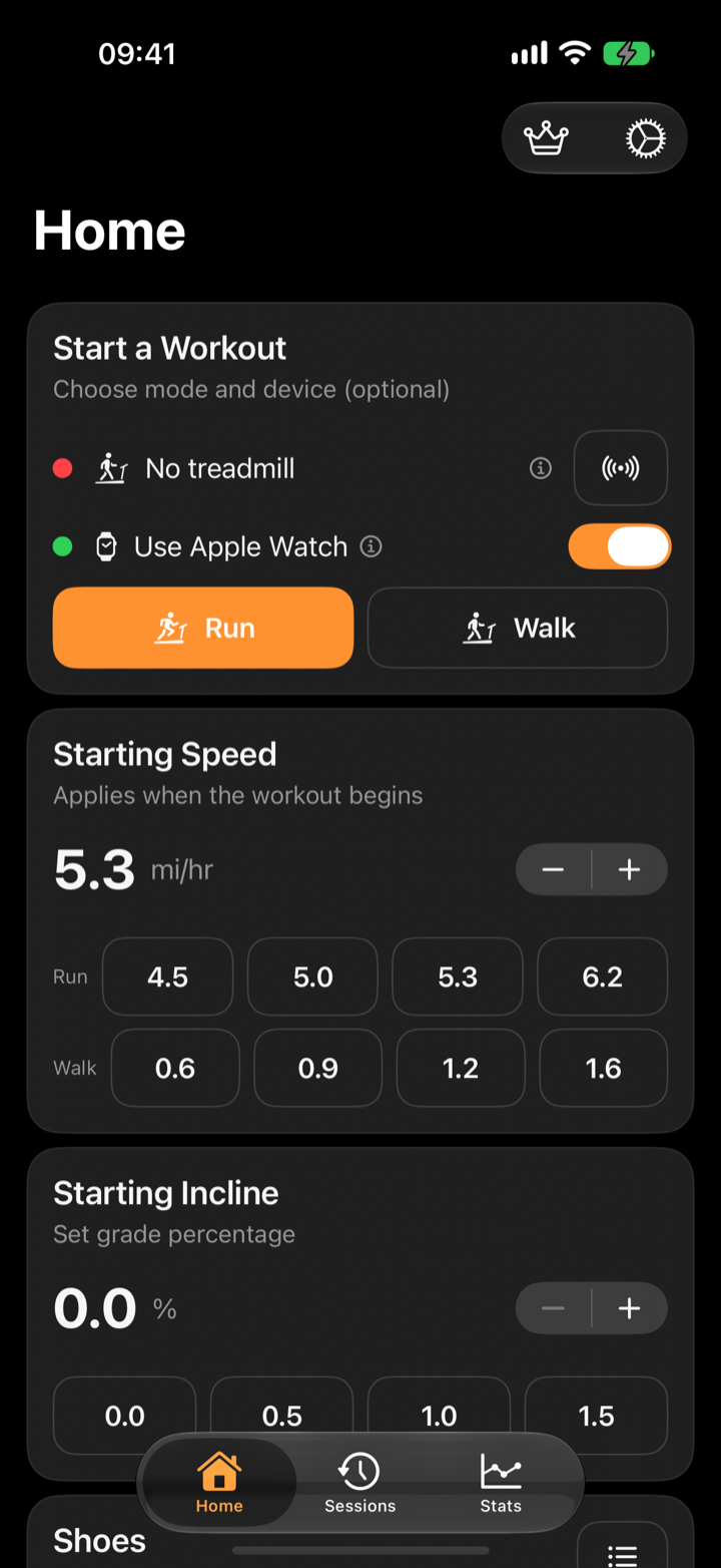 Virtual Treadmill iPhone home screen