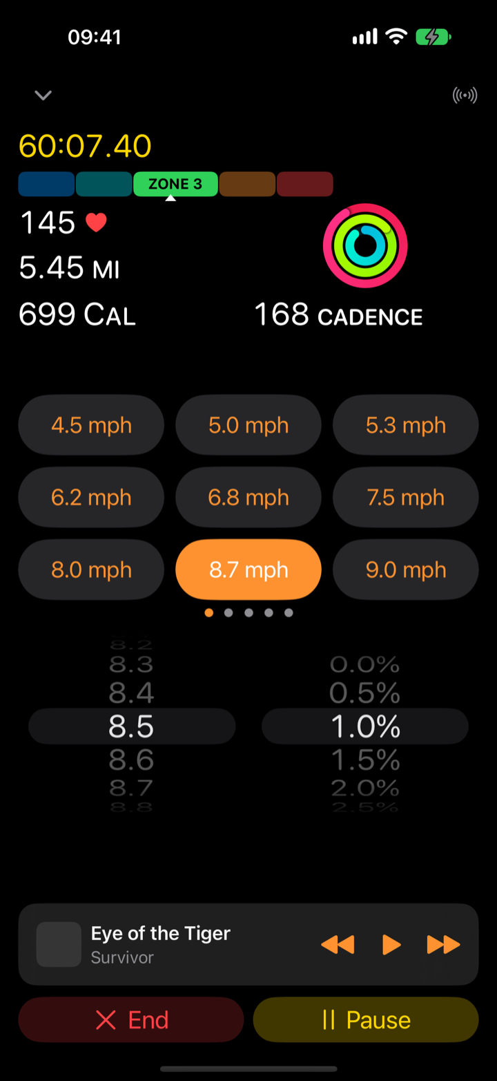 Virtual Treadmill iPhone workout screen