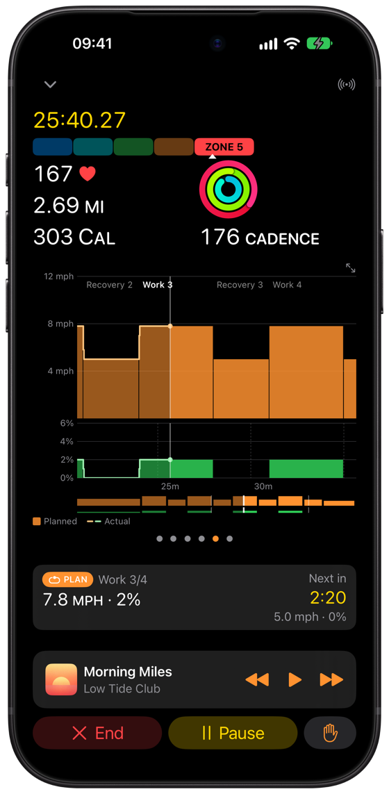 Klemy Treadmill running a planned workout on iPhone
