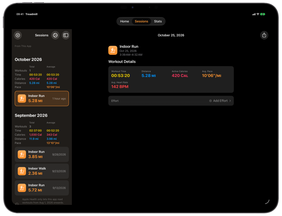 Workout history on iPad