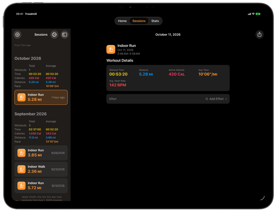 Workout history on iPad